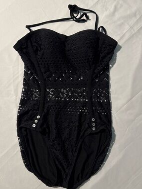 Robin Piccone Black Strapless Lace One-Piece